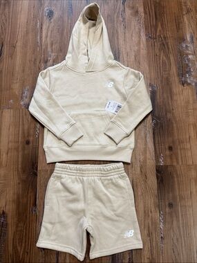 New Balance Cream Kids Hoodie & Shorts Set